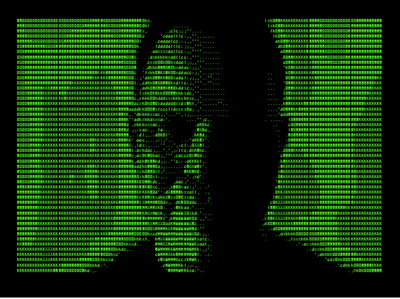 Condensed green on black ASCII art self portraoit