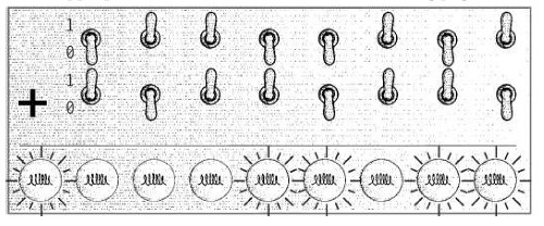 Primitive adding machine with lights and switches